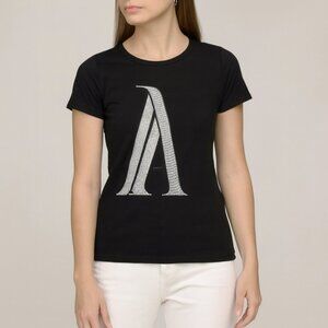 Emporio Armani Black Logo T-Shirt Cotton Modal Made Italy, Women Size 36 (XS/S)
